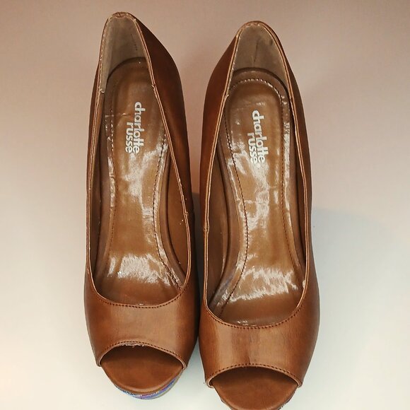 EUC Charlotte Russe 5 Inch Peekaboo Wedge Heel Women's Size 8 - Picture 2 of 6